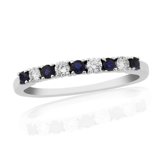 9ct White Gold Ladies Diamond and Sapphire Half Eternity Ring