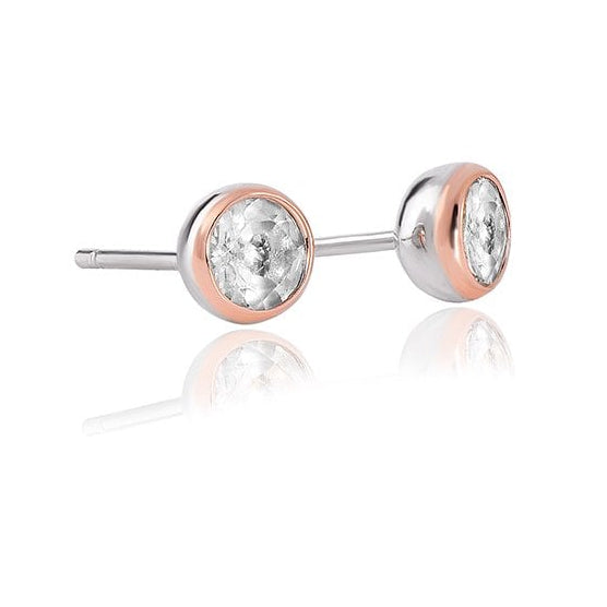 Silver and Gold Celebration White Topaz Stud Earrings 3SEJS1