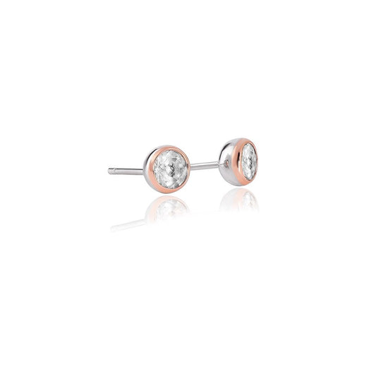 Silver and Gold Celebration White Topaz Stud Earrings 3SEJS1