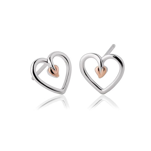 Ladies Silver & Gold Tree Of Life Heart Stud Earrings 3STLHE7