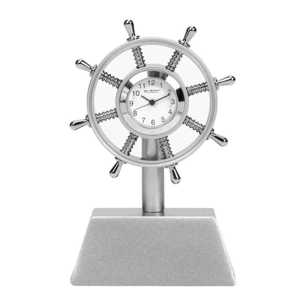 Silver Tone Miniature Ships Wheel Battery Clock 9713