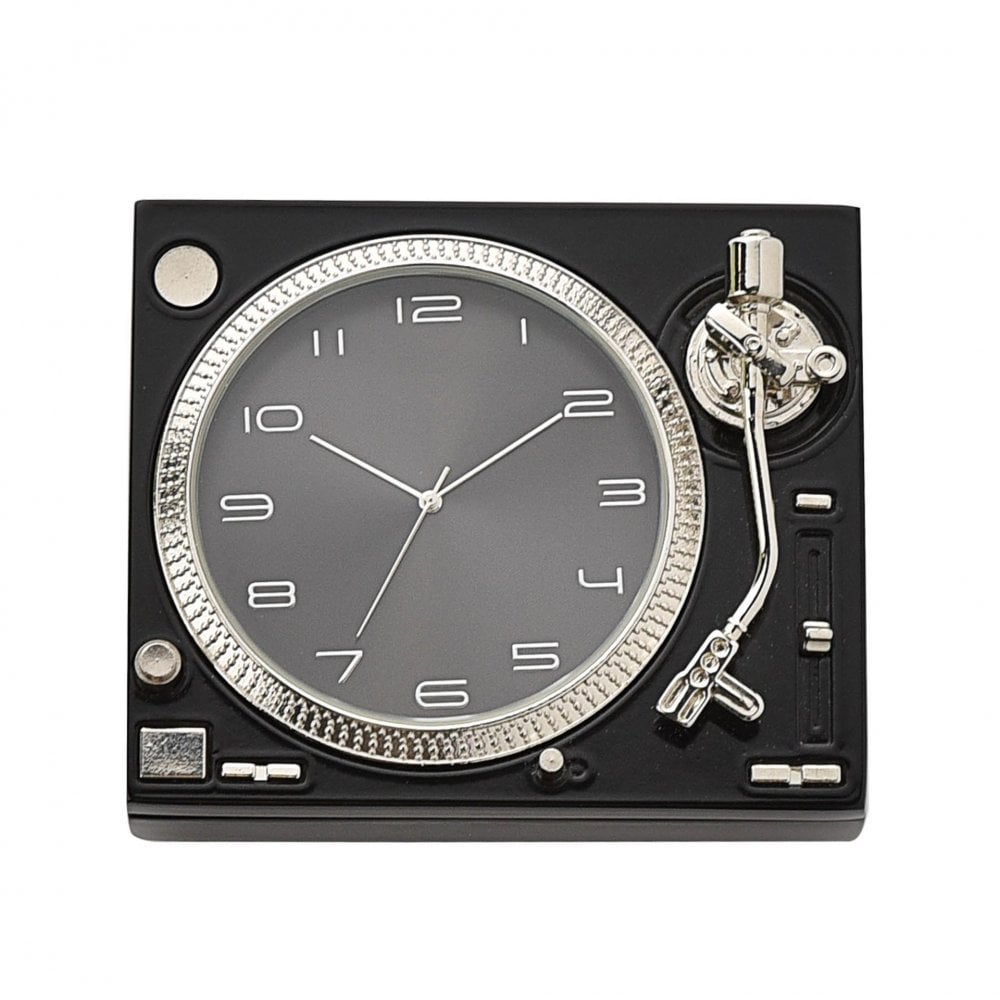 Black Miniature Record Player Battery Mantel Clock 9718
