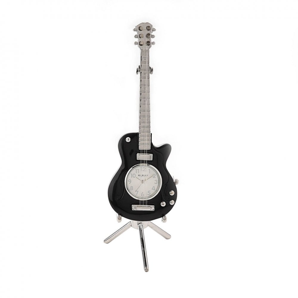 Black Guitar Miniature Quartz Battery Mantel Clock 9030