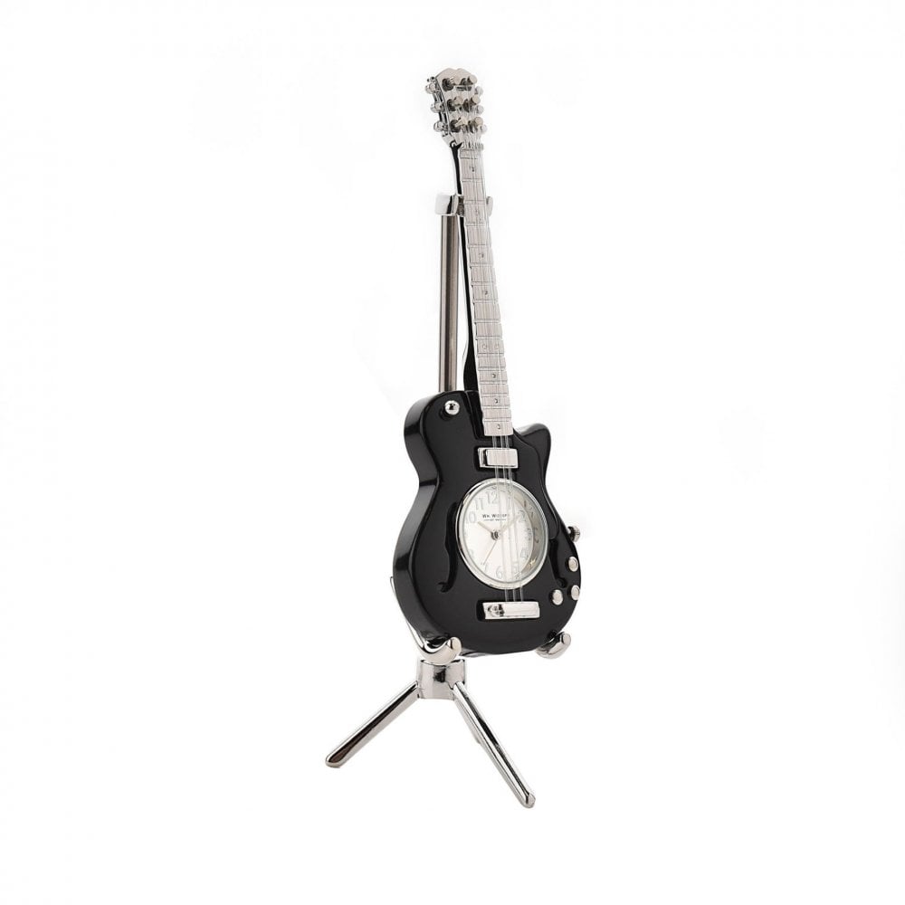 Black Guitar Miniature Quartz Battery Mantel Clock 9030