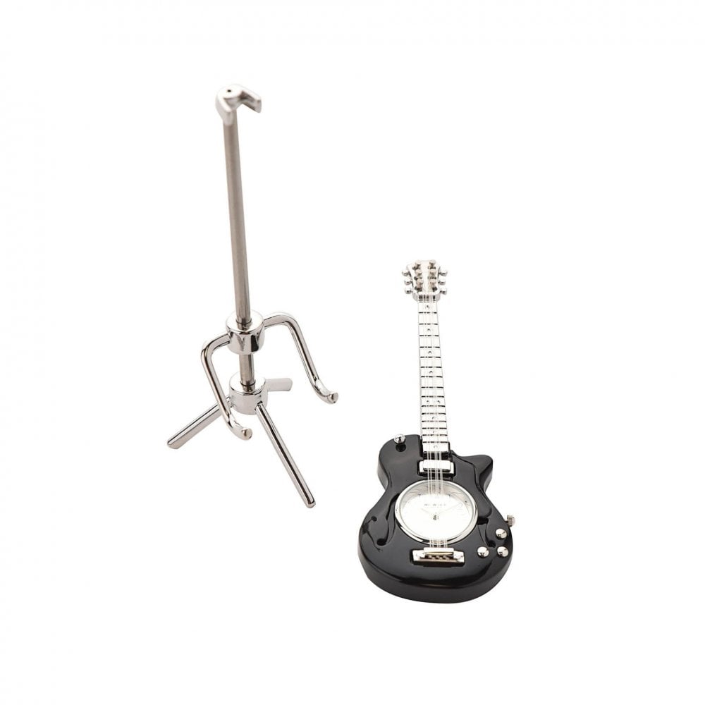 Black Guitar Miniature Quartz Battery Mantel Clock 9030
