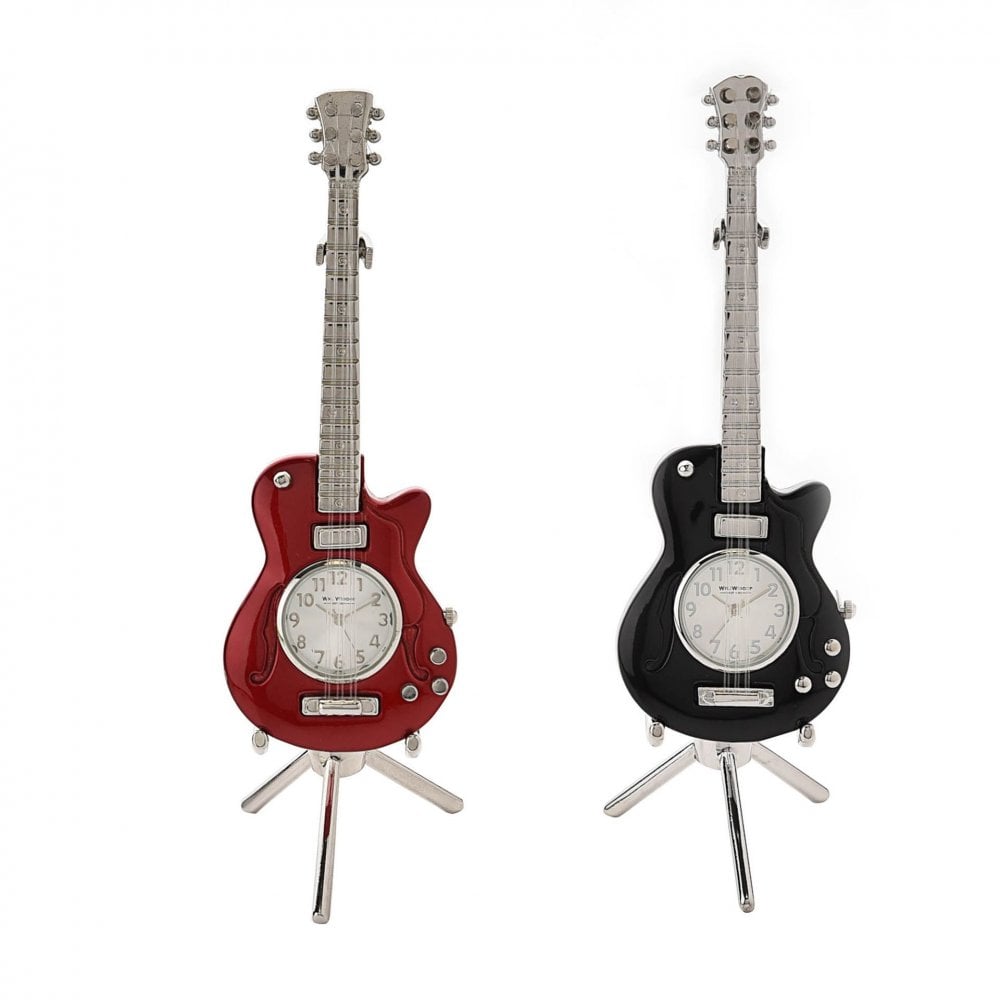 Black Guitar Miniature Quartz Battery Mantel Clock 9030