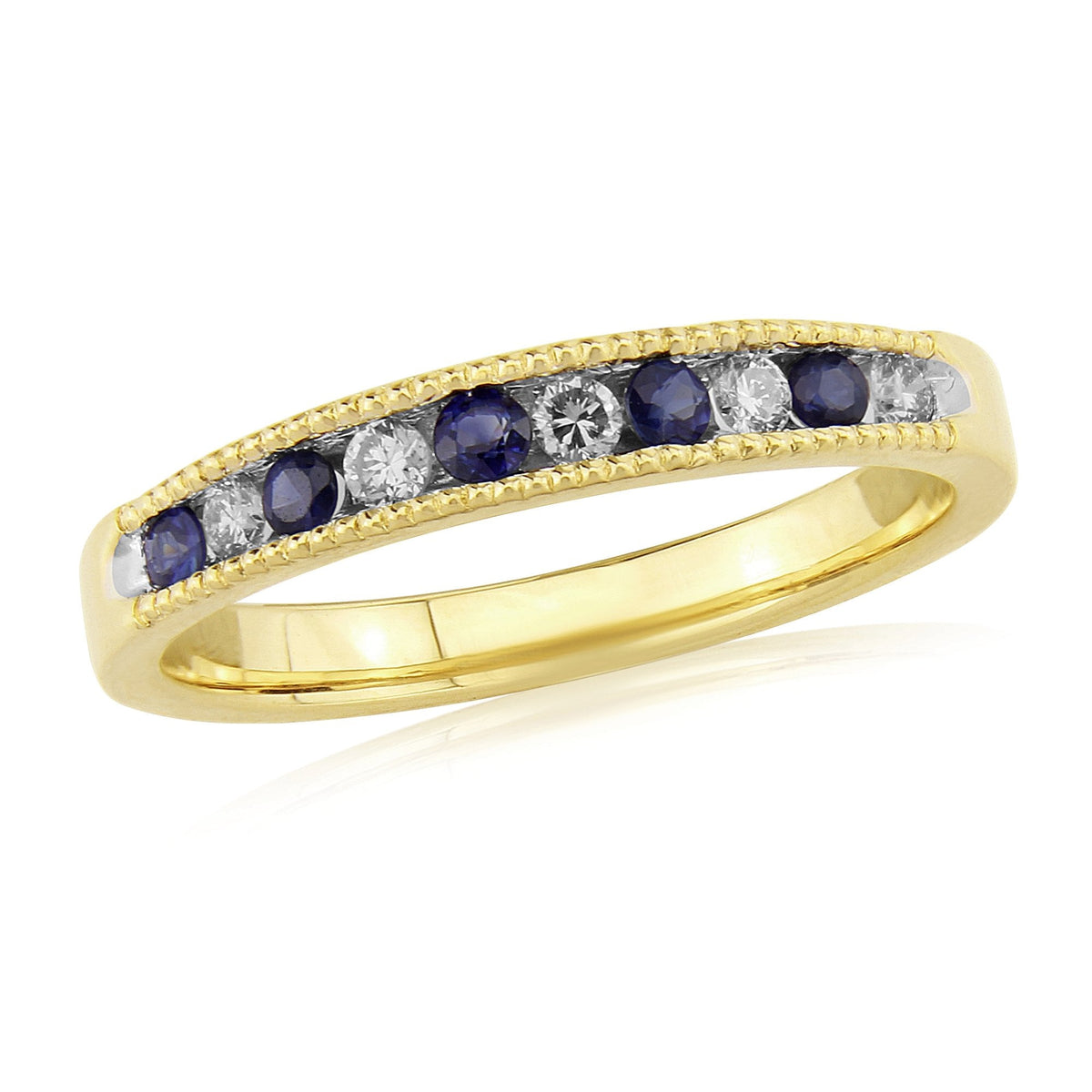 Ladies 9ct Yellow Gold Diamond and Sapphire Half Eternity Ring