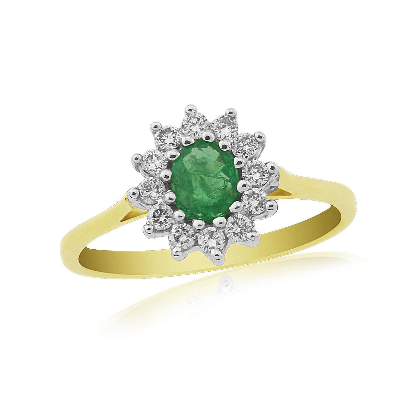 Ladies 9ct Gold Emerald and Diamond Cluster Engagement Ring