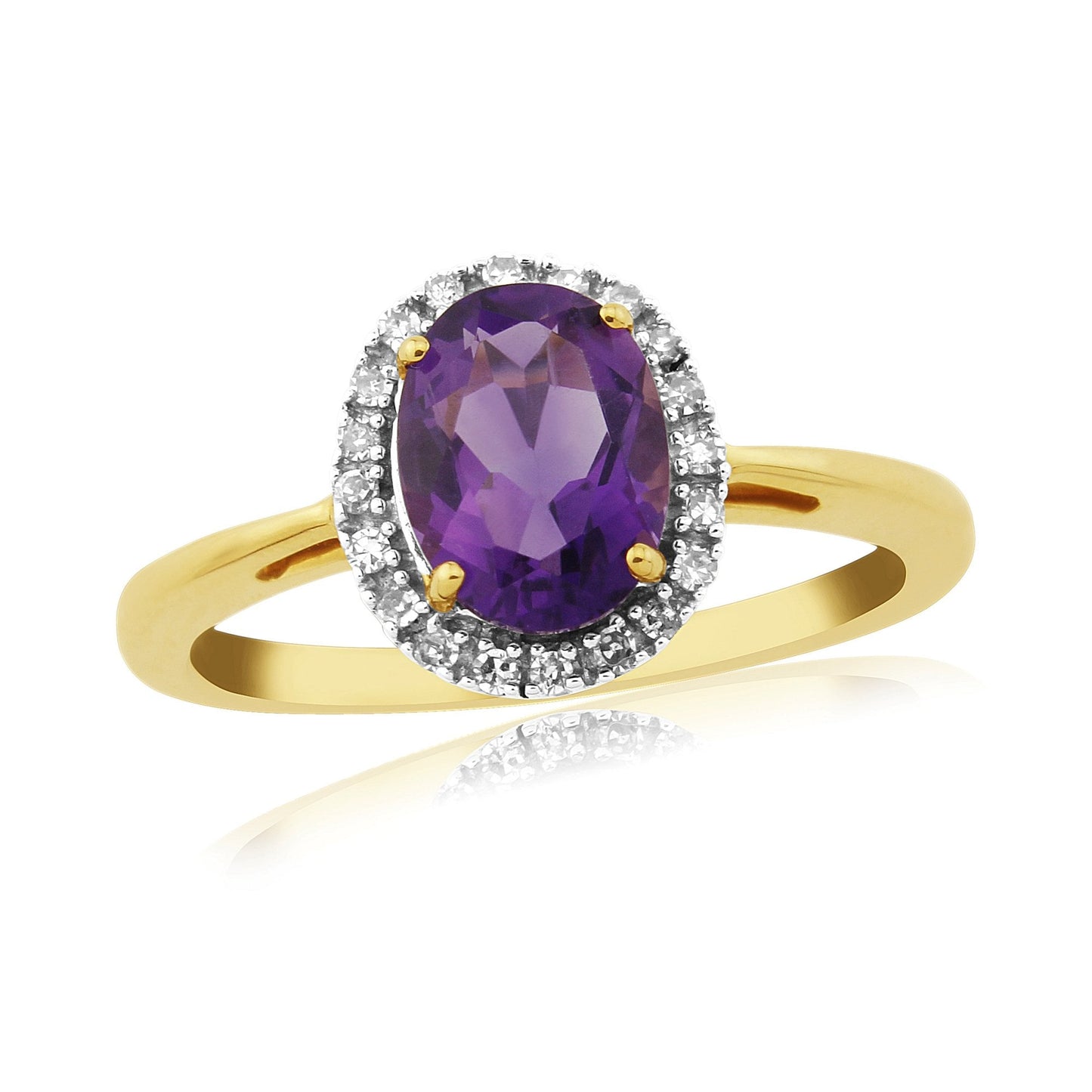 Ladies 9ct Gold Amethyst and Diamond Cluster Engagement Ring