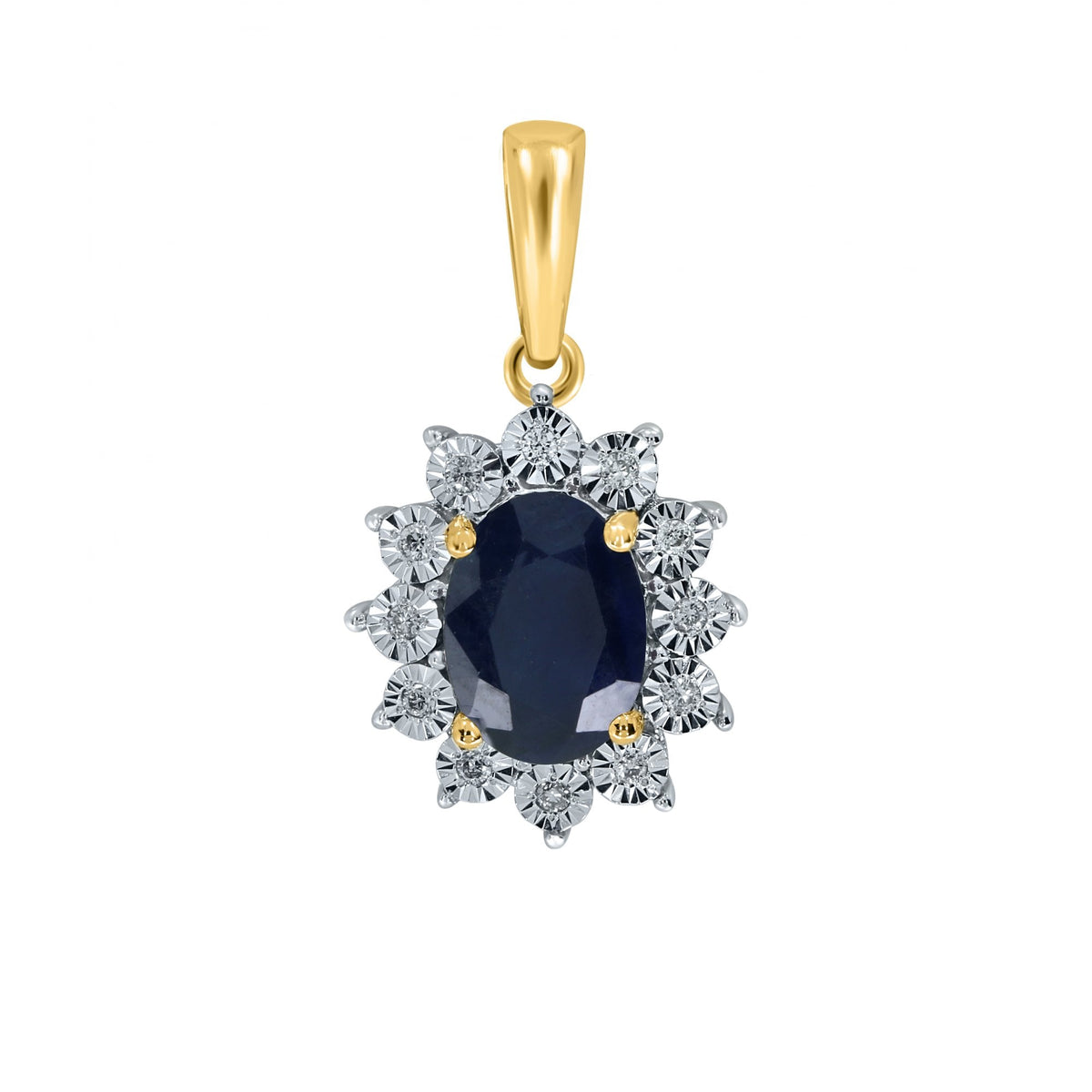9ct Gold Ladies Sapphire and Diamond Pendant and Chain