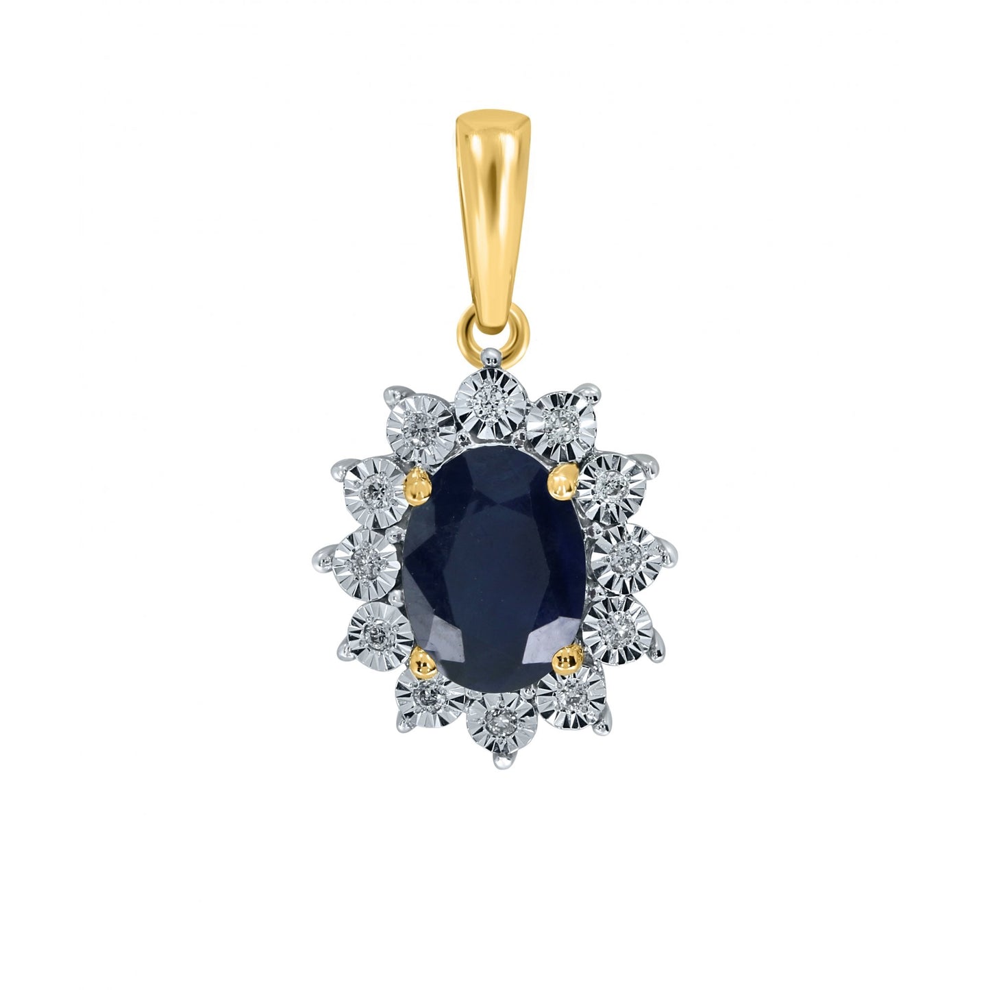 9ct Gold Ladies Sapphire and Diamond Pendant and Chain