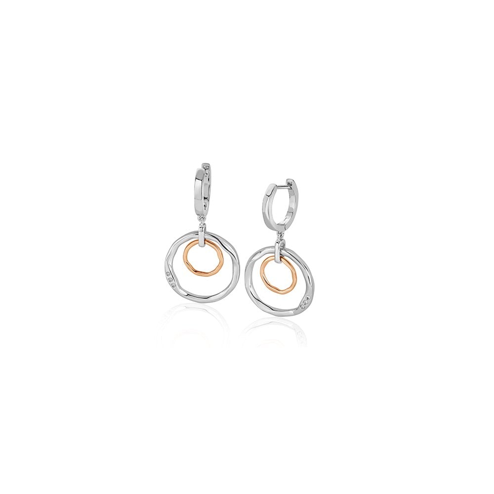 Ladies Silver and Gold Ripples White Topaz Earrings 3SRPP0214