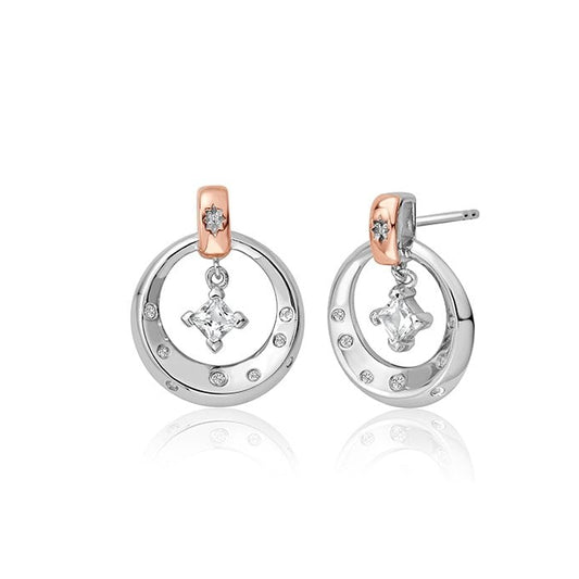 Ladies Silver and Gold White Topaz Drop Earrings 3SAYN0262