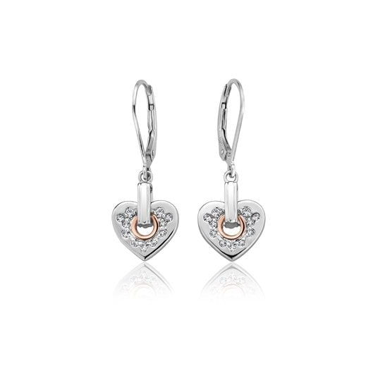 Ladies Silver and Gold Cariad Sparkle Drop Earrings 3SCCE01