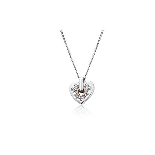 Ladies Silver and Gold Cariad Sparkle Heart Pendant 3SCRS0193