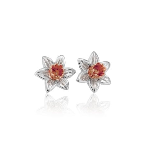 Ladies Silver and Welsh Gold Daffodil Stud Earrings SDSE