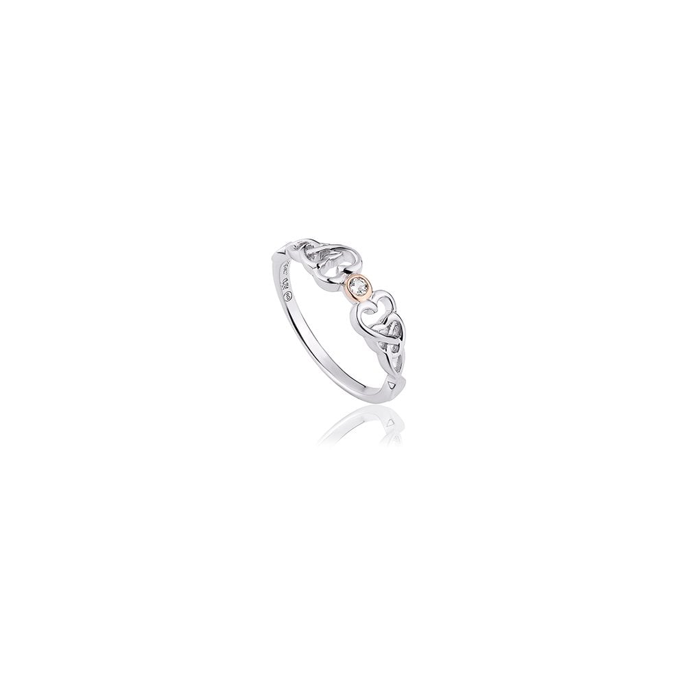Ladies Silver and Gold White Topaz Lovespoon Ring 3SLSR3