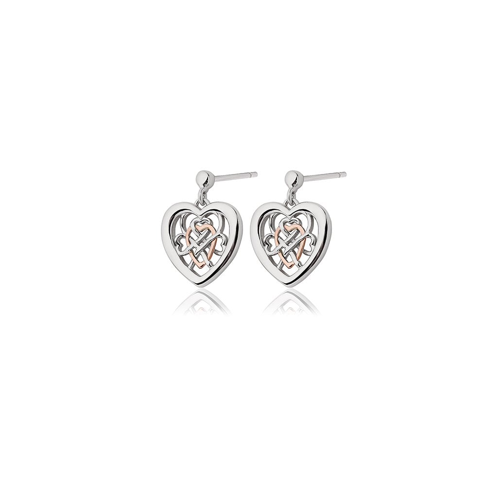 Silver and Gold Welsh Royalty Heart Drop Earrings 3SWLRE