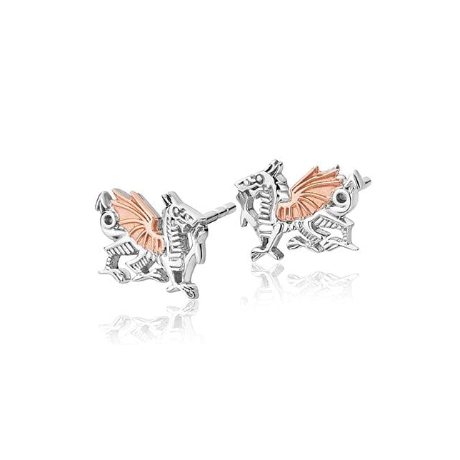 Ladies Silver and Gold Welsh Dragon Stud Earrings 3SD005SE