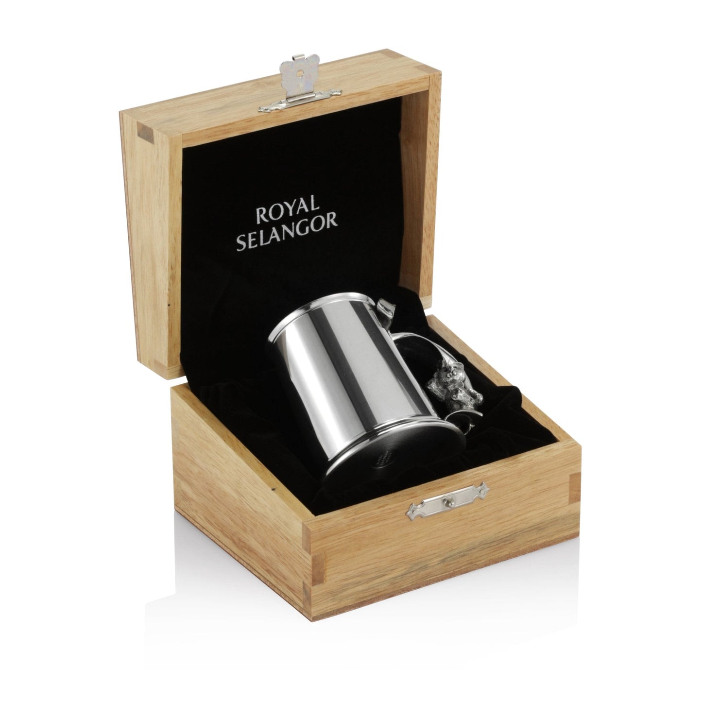 Childs Pewter Teddy Bear Mug in Wooden Box 0E0632