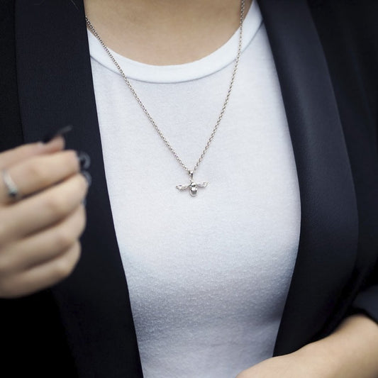 Ladies Sterling Silver Diamond Set Natural Bee Pendant DP565