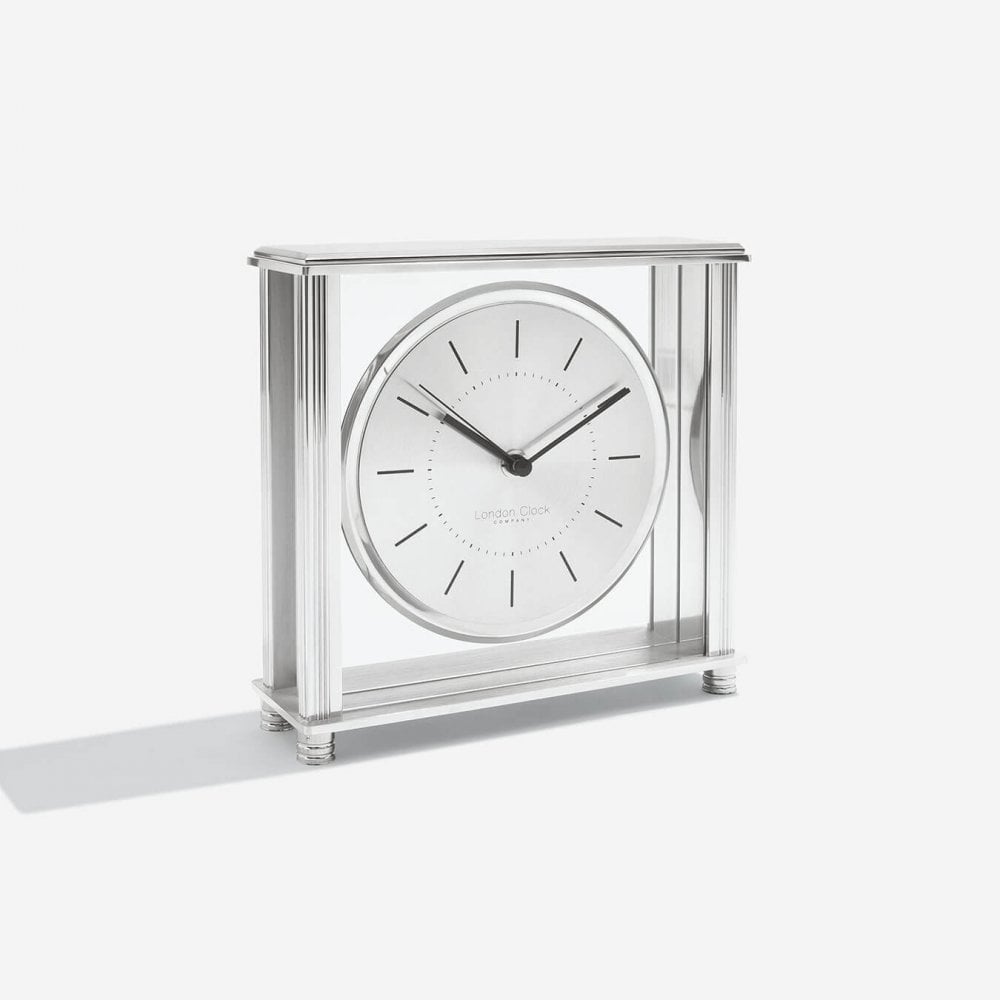 Silver Finish Quartz Battery Carriage Mantel Clock 03212