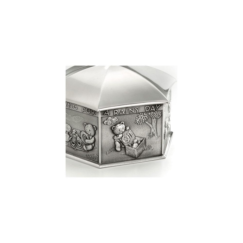 Childs Rainy Day Pewter Coin Box in Wooden Gift Box 0E0634