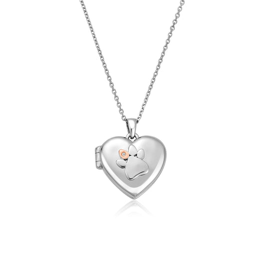Ladies Sterling Silver & Welsh Gold Paw Print Locket 3SPWP0617
