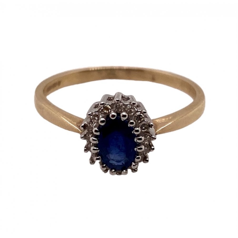 9ct Gold Ladies Diamond and Sapphire Cluster Engagement Ring
