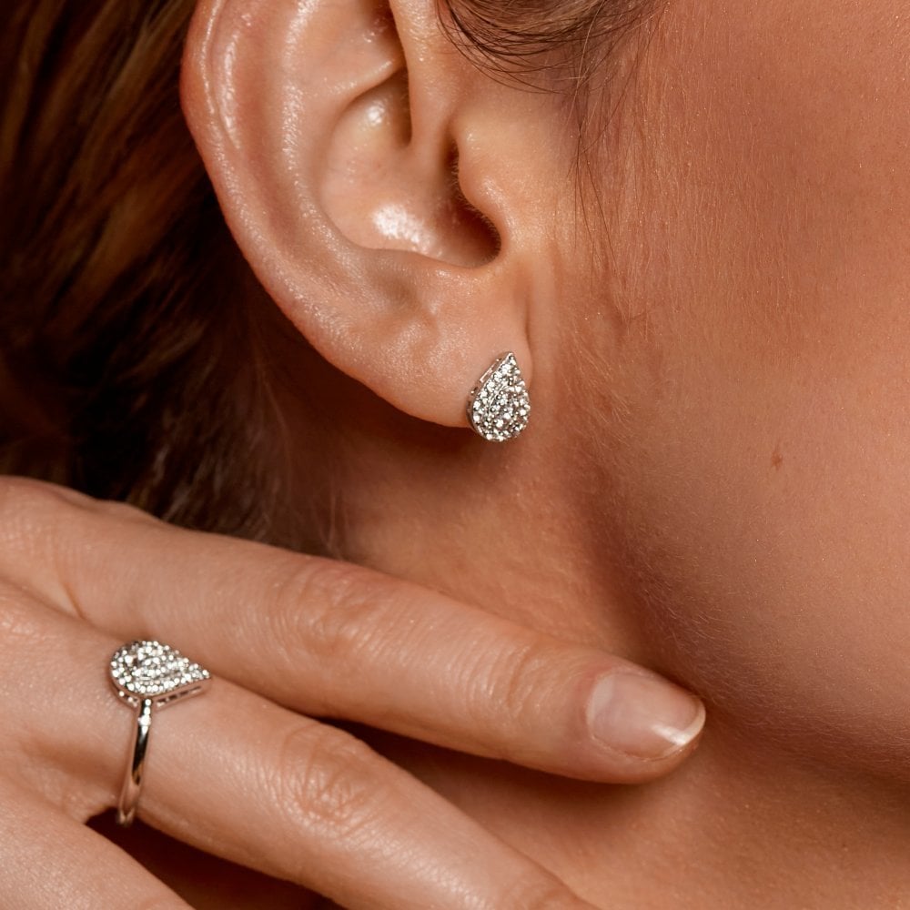 Ladies Silver Glimmer White Topaz & Diamond Stud Earrings DE736