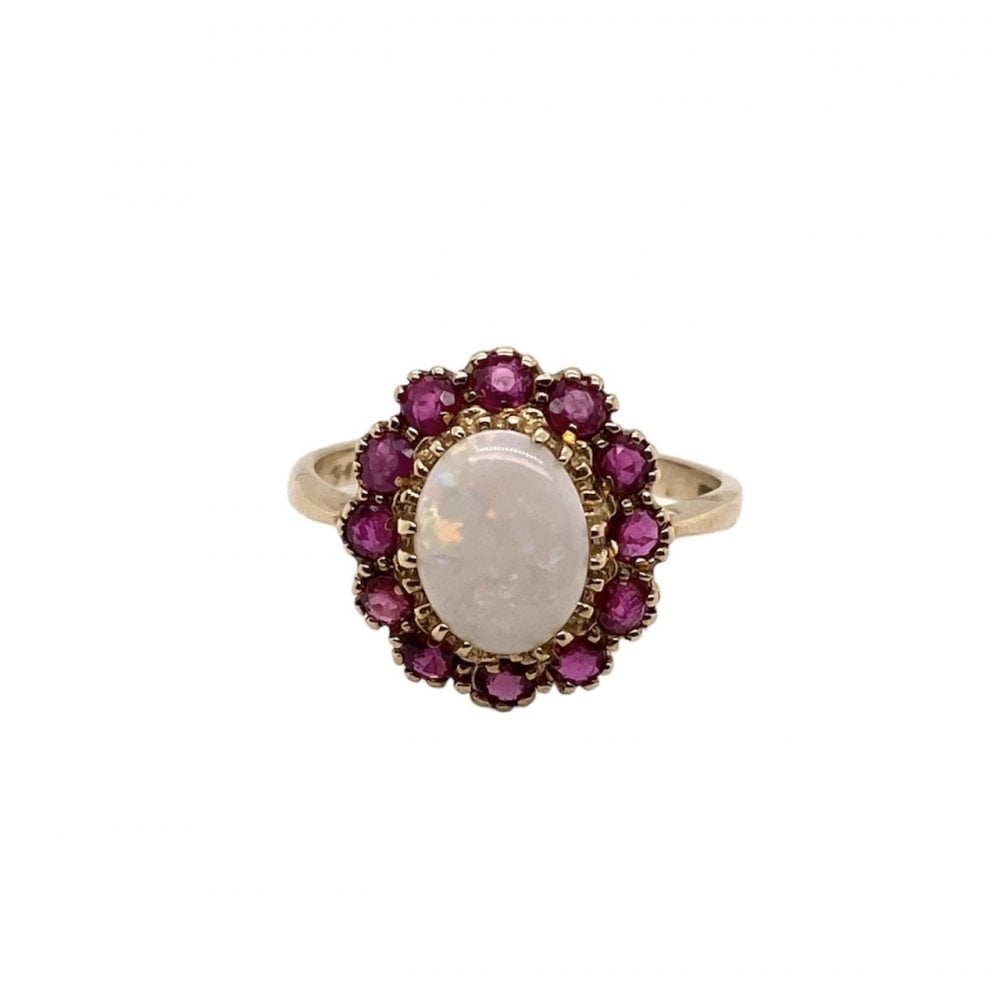 9ct Yellow Gold Ruby And Opal Cluster Ring