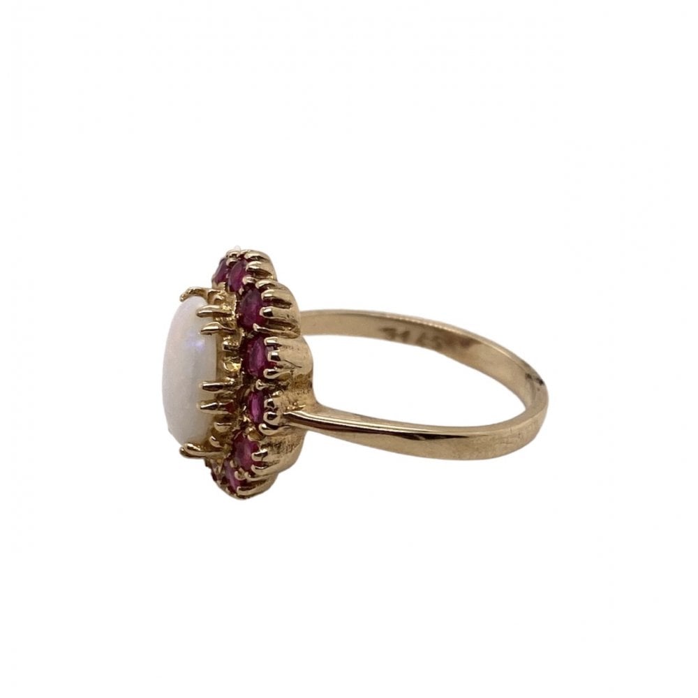 9ct Yellow Gold Ruby And Opal Cluster Ring