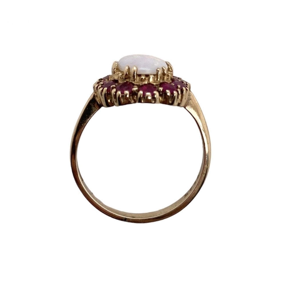 9ct Yellow Gold Ruby And Opal Cluster Ring
