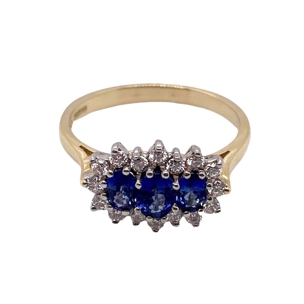 18ct Gold Sapphire and Diamond Ladies Cluster Engagement Ring