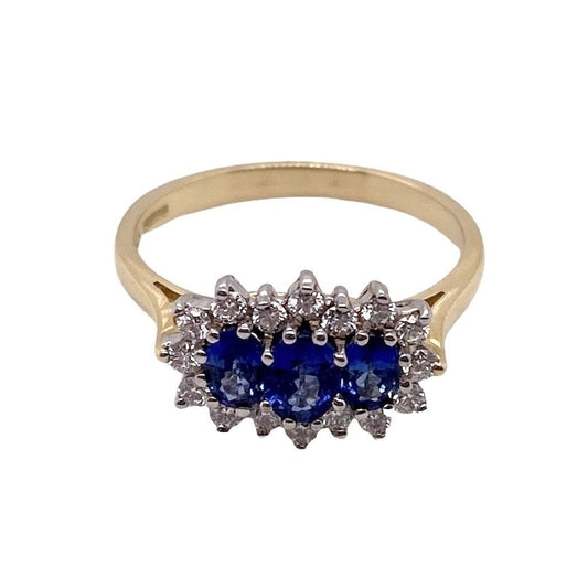 18ct Gold Sapphire and Diamond Ladies Cluster Engagement Ring