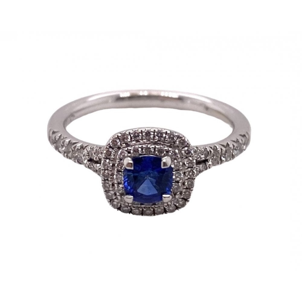 18ct White Gold Diamond & Sapphire Cluster Ring