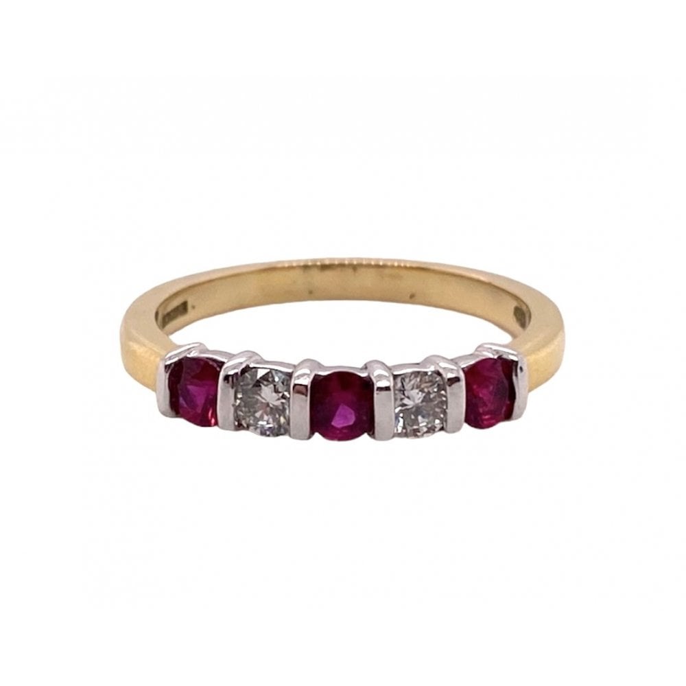 18ct Yellow Gold Diamond & Ruby Five Stone Eternity Ring