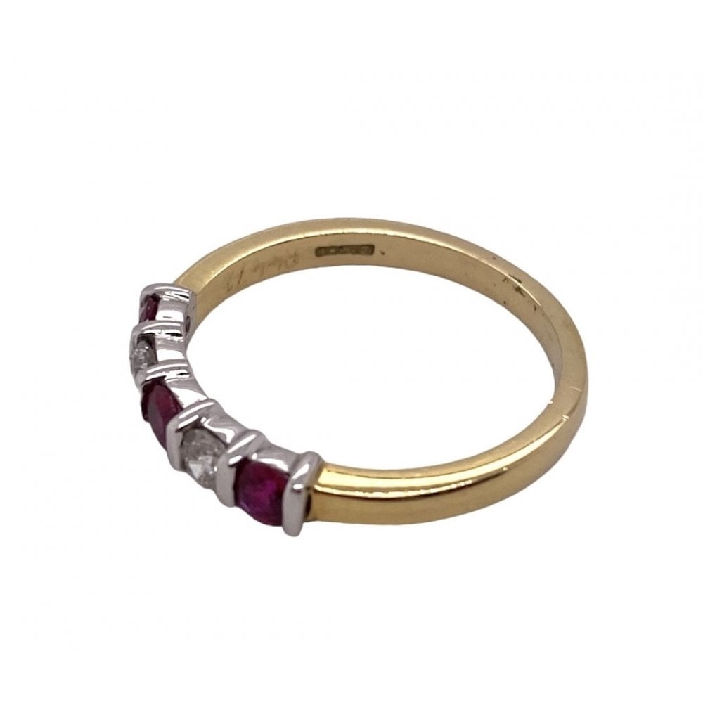 18ct Yellow Gold Diamond & Ruby Five Stone Eternity Ring