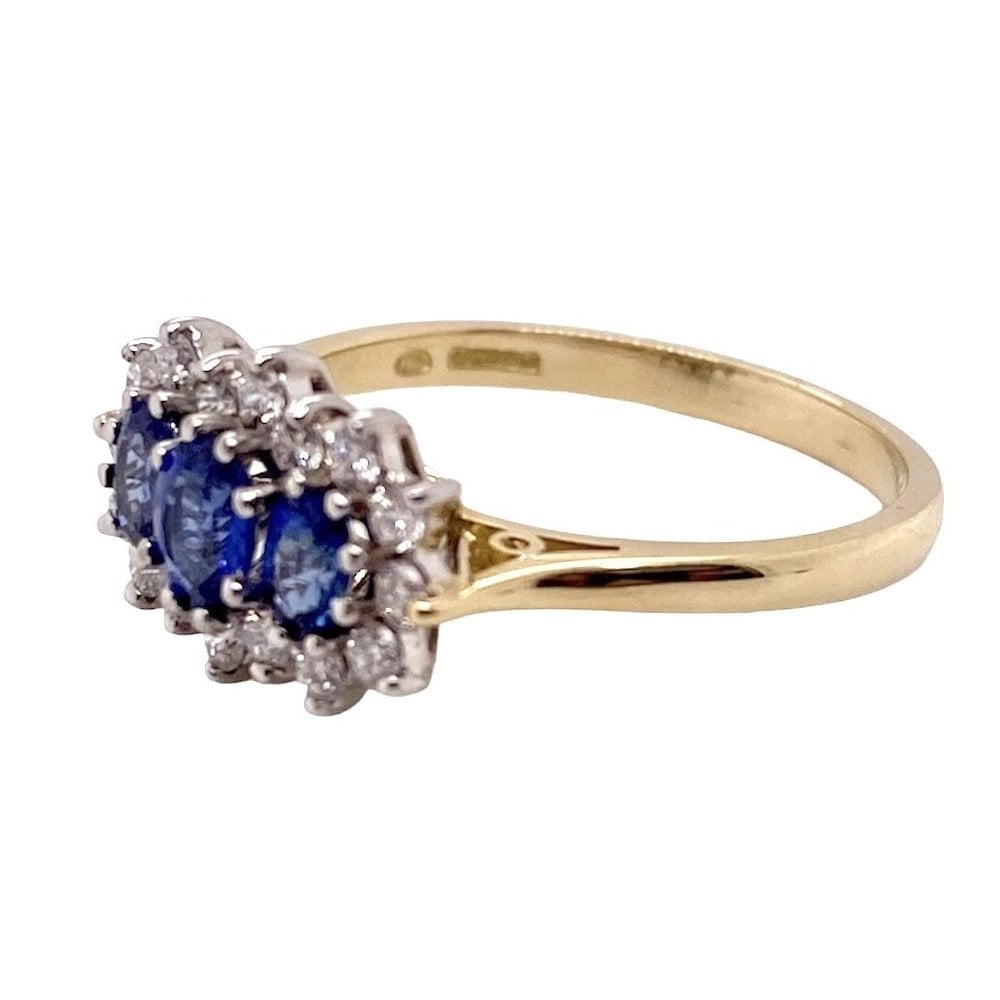 18ct Gold Sapphire and Diamond Ladies Cluster Engagement Ring