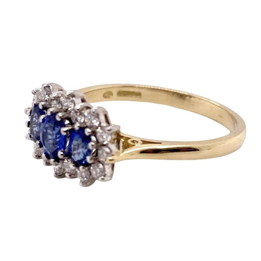 18ct Gold Sapphire and Diamond Ladies Cluster Engagement Ring