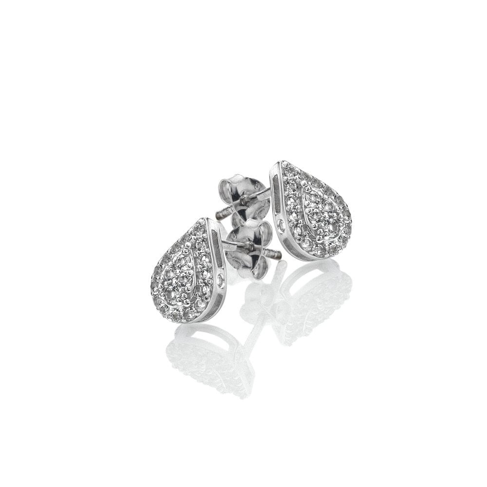 Ladies Silver Glimmer White Topaz & Diamond Stud Earrings DE736