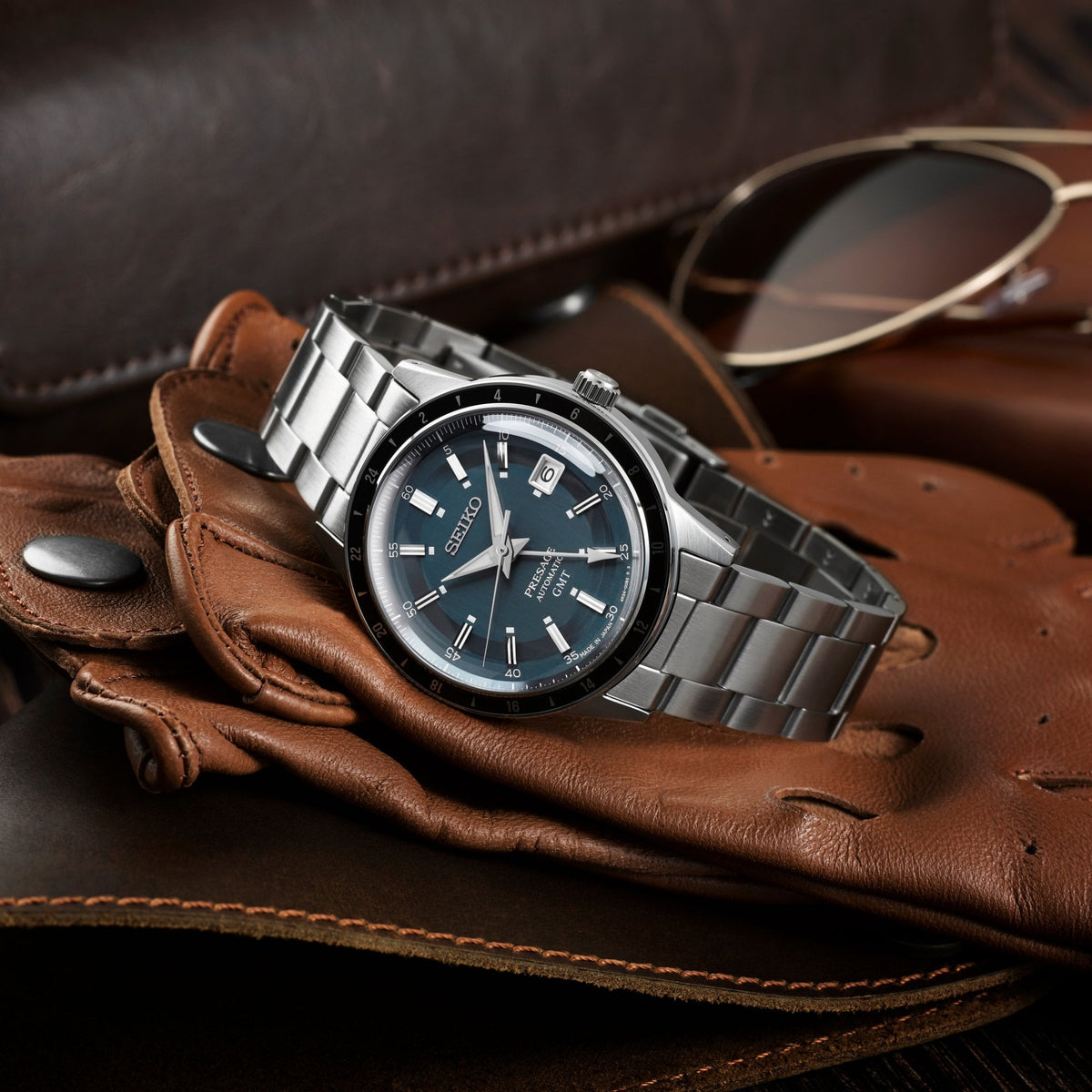 Presage Steel Automatic GMT Watch Petrol Blue SSK009J1