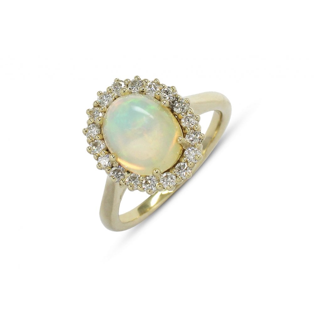 Ladies 9ct Gold Opal and Diamond Cluster Dress Ring