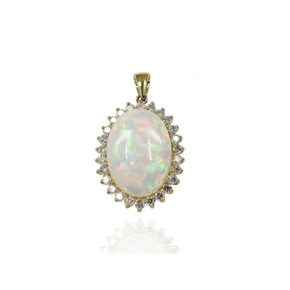Ladies 9ct Gold Spectacular Opal and Diamond Cluster Pendant