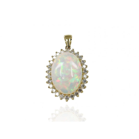 Ladies 9ct Gold Spectacular Opal and Diamond Cluster Pendant