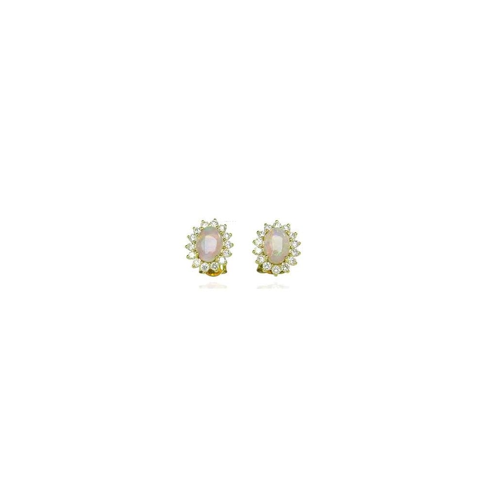 Ladies 9ct Yellow Gold Opal & Diamond Stud Earrings