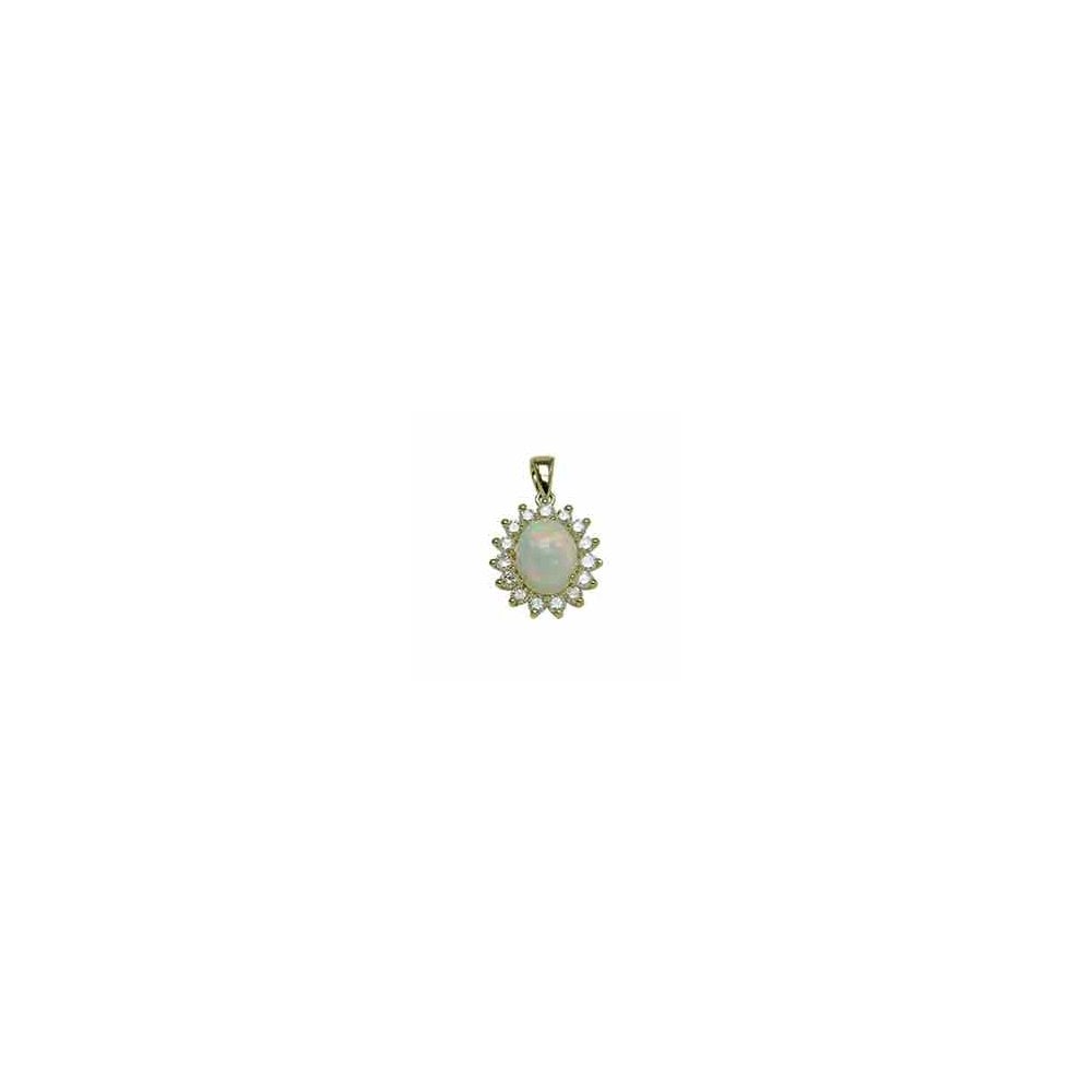 Ladies 9ct Gold Opal and Diamond Cluster Pendant