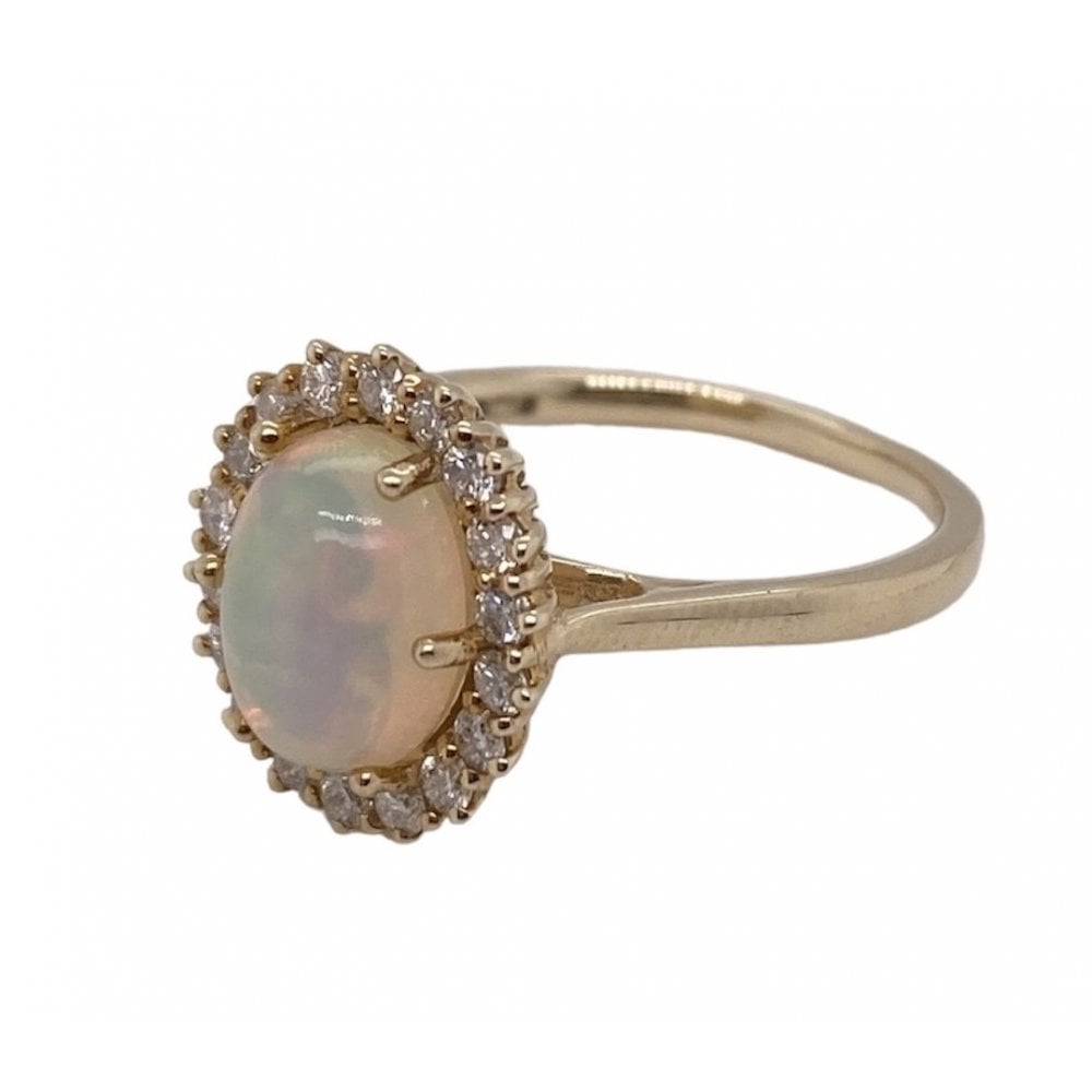 Ladies 9ct Gold Opal and Diamond Cluster Dress Ring