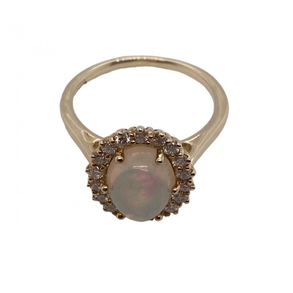 Ladies 9ct Gold Opal and Diamond Cluster Dress Ring