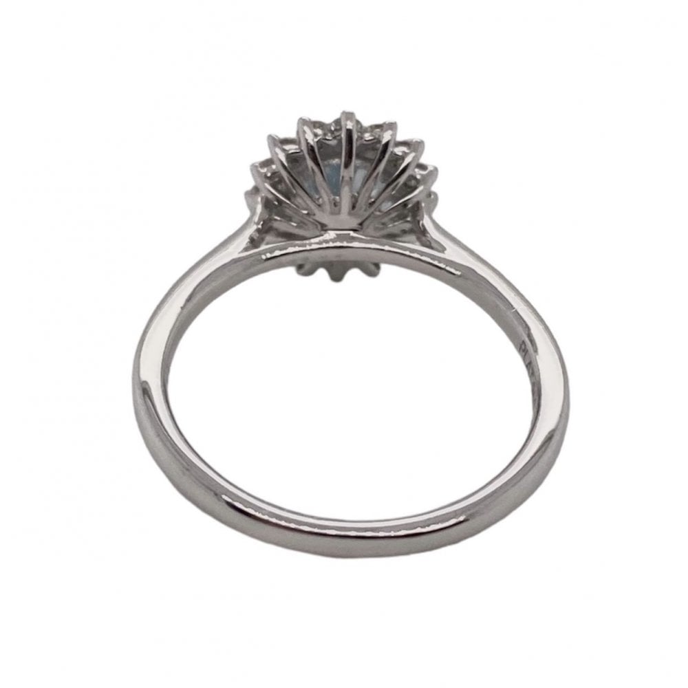Platinum Ladies Aquamarine and Diamond Cluster Ring